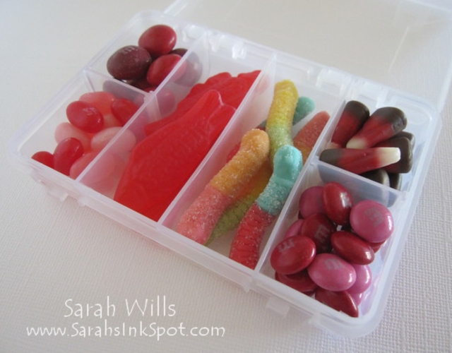 Valentines Candy tackle box: - gummy worms - gummy octopuses