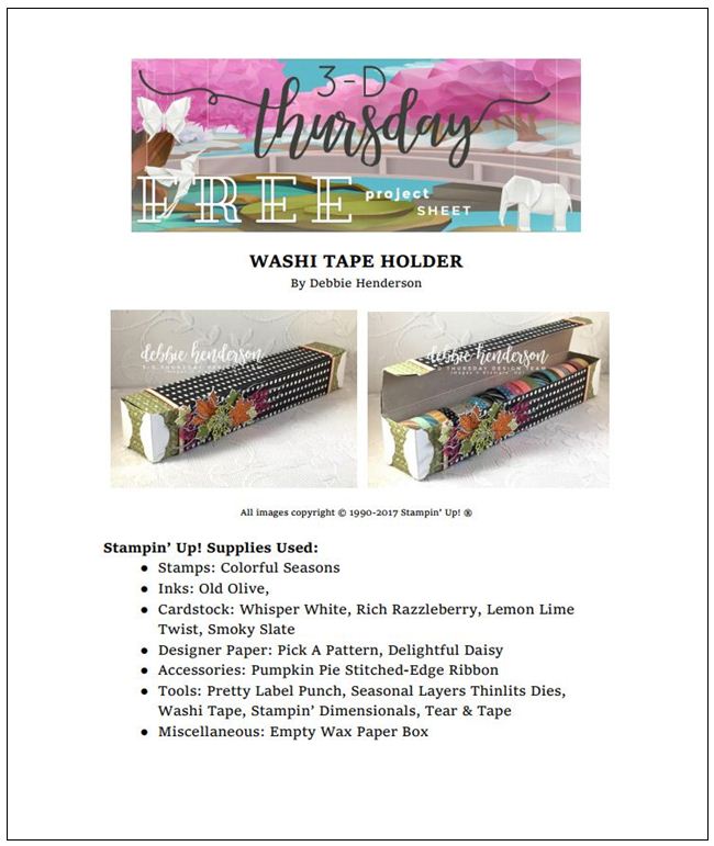 Stampin-Up-3D-Thursday-Washi-Tape-Holder-Idea-Colorful-Seasons-Sarahsinkspot-Stampinup-Project-Sheet-Cover