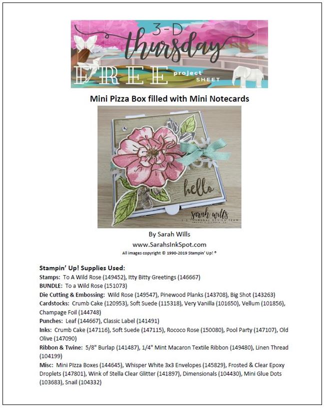 Stampin-Up-3D-Thursday-To-A-Wild-Rose-Inked-Pinewood-Planks-Pizza-Box-Note-Card-Mini-Idea-Sarah-Wills-Sarahsinkspot-Stampinup-Cover