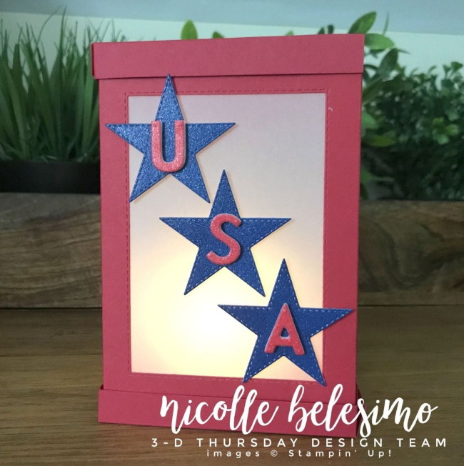 3-D stampin up papercraft patriotic lantern luminary July 4th 