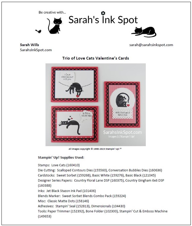 Stampin' Up! Love Cats Clean Simple CAS Valentines Day Project Sheet