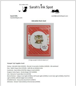 Stampin' Up! Adorable Owls Dandy Designs Thank You Note Card