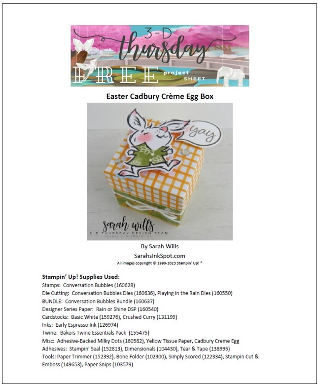 Stampin' Up! Cadbury Creme Egg Easter Bunny Box Free Project Sheet