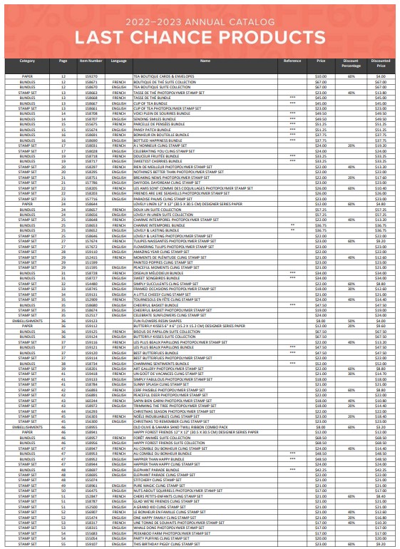 Stampin' Up! Retiring Products List Annual Catalog