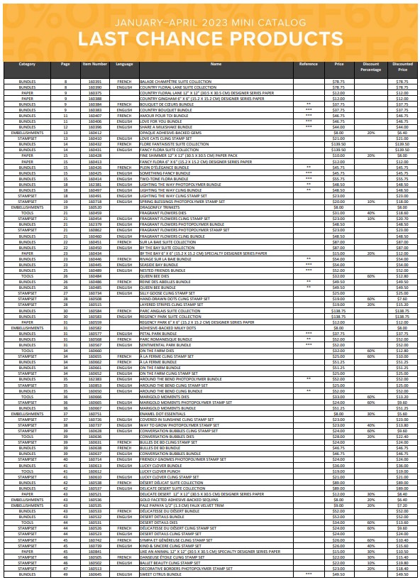 Stampin' Up! Retiring Products List Spring Mini Catalog
