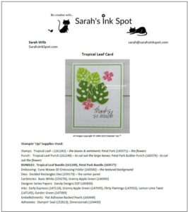 Stampin' Up! Tropical Leaf Thank You Card Project Sheet