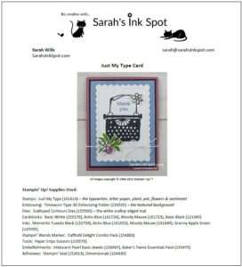 Stampin' Up! Just My Type Typewriter Thank You Card Free Project Sheet Tutorial