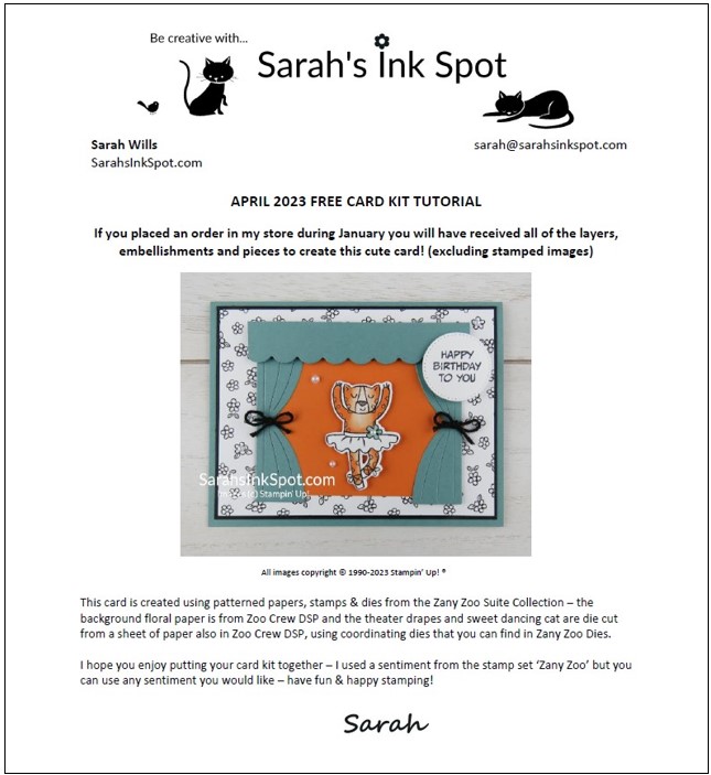 Stampin' Up! Zany Zoo Crew Birthday Card Free Project Sheet Tutoirial