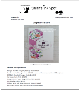 Stampin' Up! Delightful Floral Heartfelt Hexagon Card Free Project Sheet