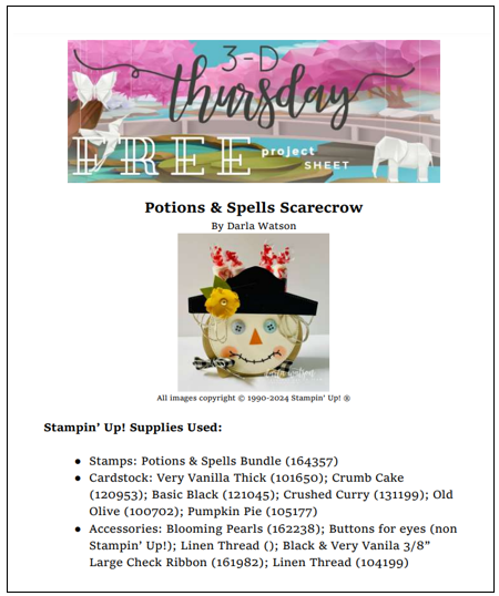 Stampin' Up! 3D Thursday Free Project Sheet Potions & Spells Bundle Halloween Treat Box Free Project Sheet Tutorial