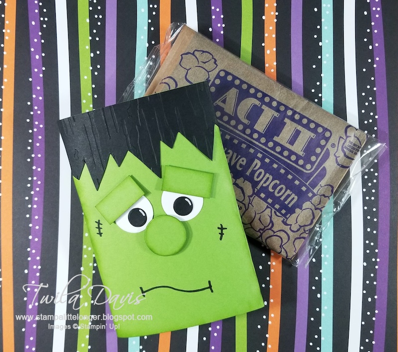 Stampin' Up! 3D Thursday Halloween Frankie Popcorn Sleeve Treat Holder Frankenstein