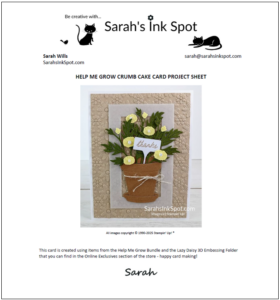 Stampin' Up! Help Me Grow Bundle Lazy Daisy 3D Thank You Card Free Project Sheet